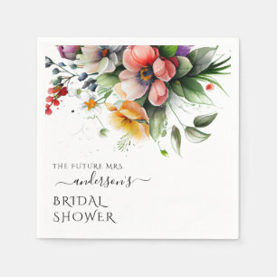 Serviette En Papier Élégante douche de mariée florale aquarelle de pri