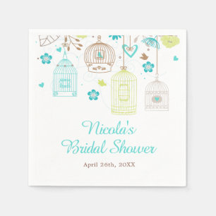 Serviette En Papier Élégante douche de mariée florale verte et bleue