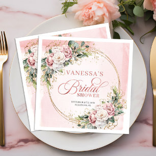 Serviette En Papier Élégante douche de mariée florale verte rose pouss