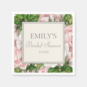 Serviette En Papier Élégante douche de mariée rose pâle florale et ver