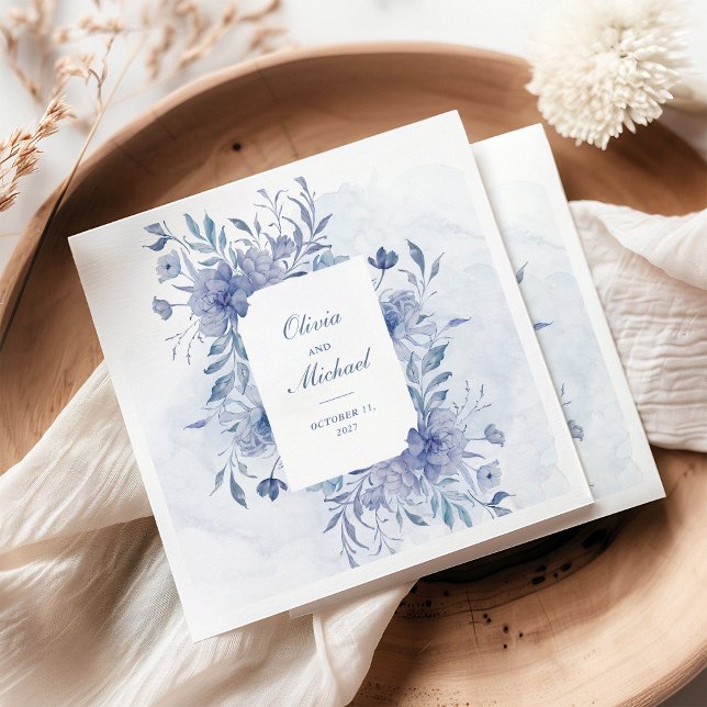 Serviette En Papier Elégante Dusty Blue Chinoiserie Floral Mariage (Créateur téléchargé)