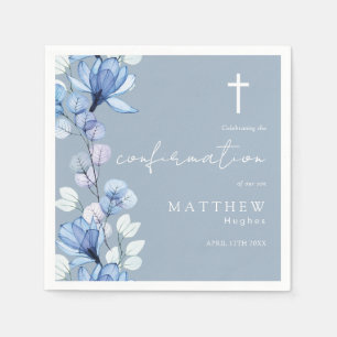 Serviette En Papier Élégante Dusty Blue Transparent Floral Confirmatio