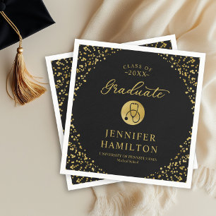 Serviette En Papier Élégante École d'Infirmière Médicale Diplômée Noir