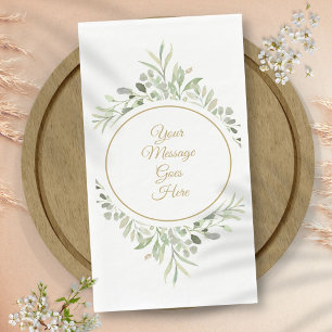 Serviette En Papier Élégante écriture dorée botanique aquarelle verdur