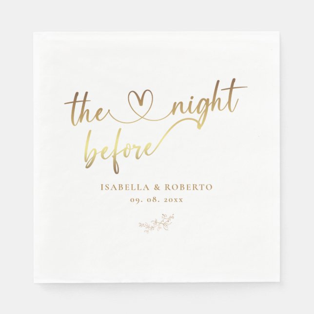 Serviette En Papier Elégante Faux Gold La Nuit Avant Mariage (Devant)
