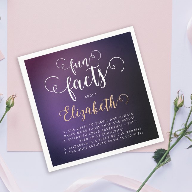 Serviette En Papier Élégante Feminine Purple Fun Facts White Script (Créateur téléchargé)
