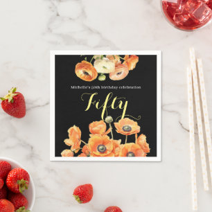 Serviette En Papier Elégante fête d'automne Orange Floral 50e annivers