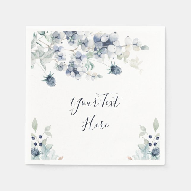 Serviette En Papier Élégante fête de feuillage d'hiver bleu Dusty (Devant)