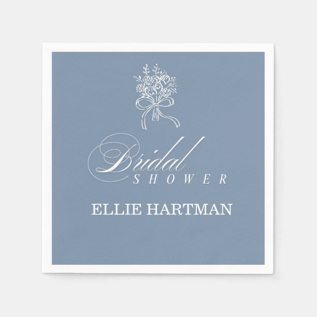 Serviette En Papier Elégante Fête de Mariage Fleur de Pervenche  (Devant)
