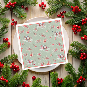 Serviette En Papier Élégante Fête de Mariage Florale Rouge et Verte d'