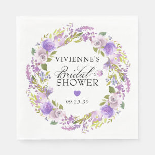 Serviette En Papier Élégante Fête de Mariage Florale Violette et Blanc