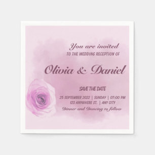 Serviette En Papier Élégante fête de mariage rose florale pourpre et p