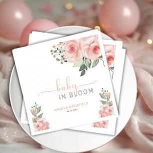 Serviette En Papier Élégante Fête de Naissance Rose Rose Fleurie Bébé