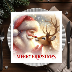 Serviette En Papier Élégante fête de Noël avec le Père Noël et Rudolph