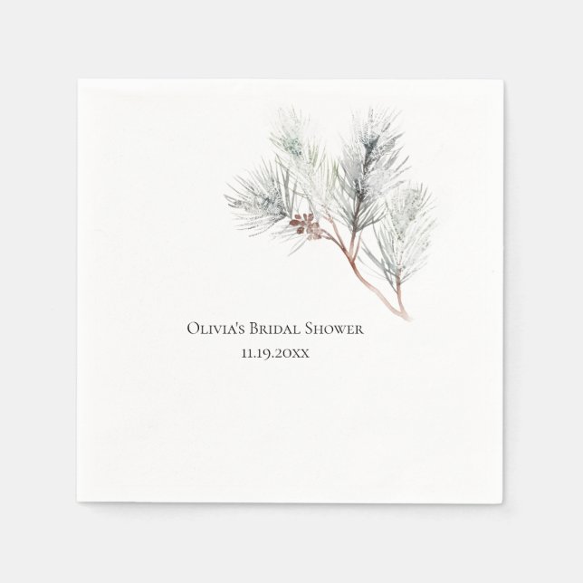 Serviette En Papier Elégante Fête des mariées blanche de pin d'hiver (Devant)