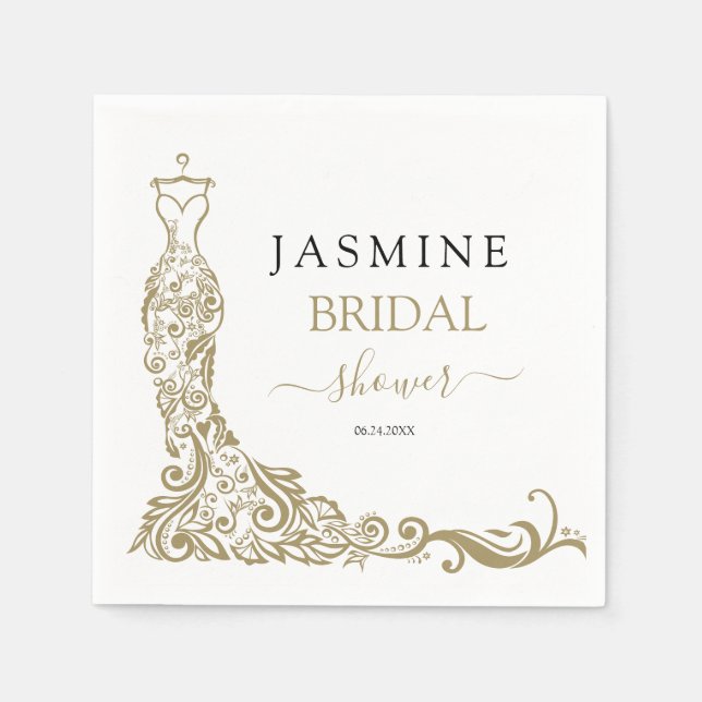 Serviette En Papier Elégante Fête des mariées blush blanc et or (Devant)