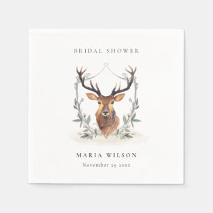 Serviette En Papier Élégante Fête des mariées de cerf crest floral mou