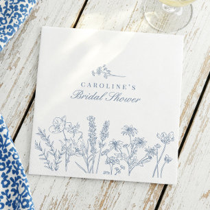 Serviette En Papier Élégante Fête des mariées de Fleur sauvage bleu pé