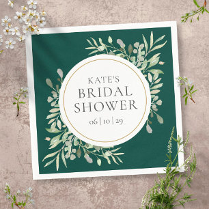 Serviette En Papier Elégante Fête des mariées de verdure émeraude d'or