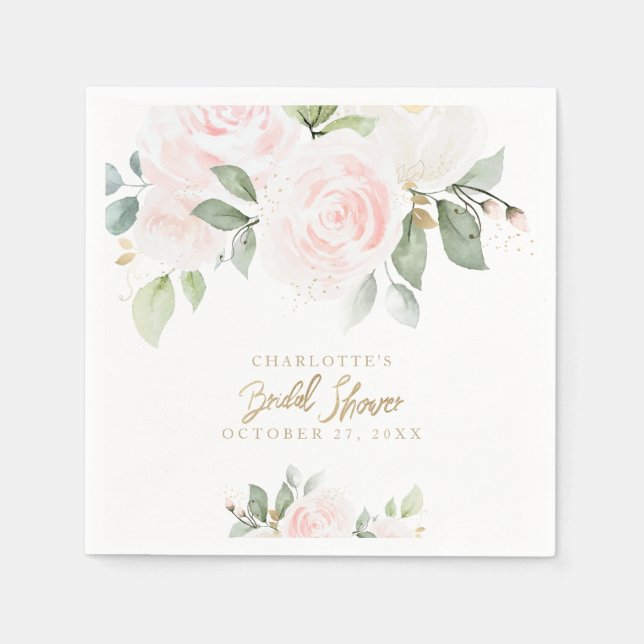 Serviette En Papier Elégante Fête des mariées d'or d'aquarelle florale (Devant)