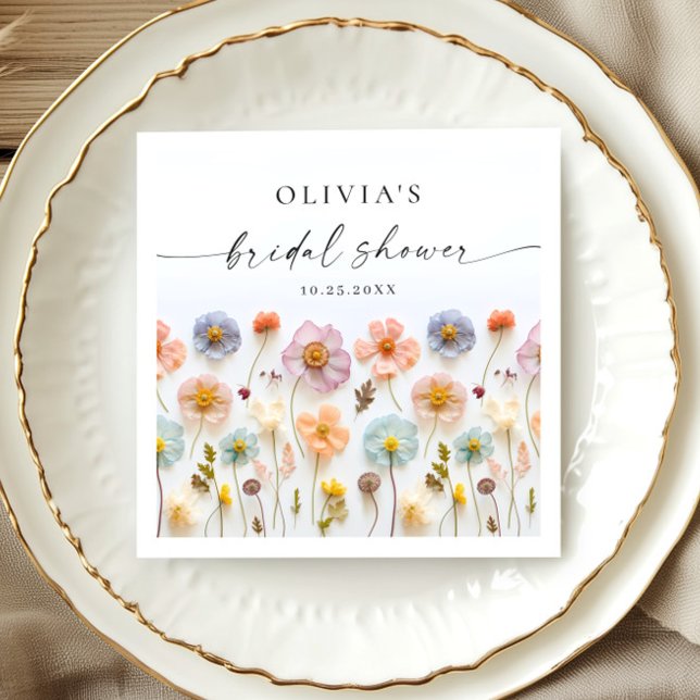 Serviette En Papier Elégante Fête des mariées Fleur sauvage Pastel Pin (Créateur téléchargé)