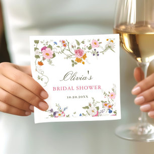 Serviette En Papier Elégante Fête des mariées Fleur sauvage Pastel Pin