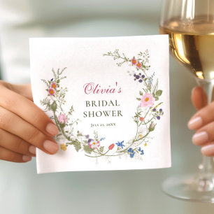 Serviette En Papier Elégante Fête des mariées Fleur sauvage Pastel Pin