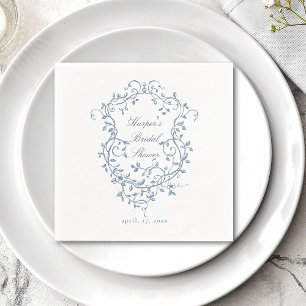 Serviette En Papier Elégante Fête des mariées Florale Bleue Français