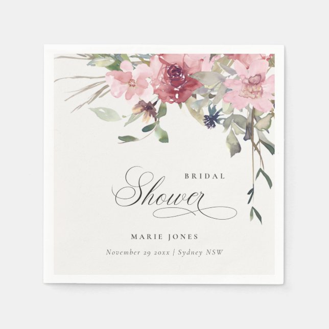 Serviette En Papier Elégante Fête des mariées florale Rose Dusky (Devant)