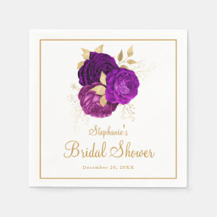 Serviette En Papier Élégante Fête des mariées florale violette or