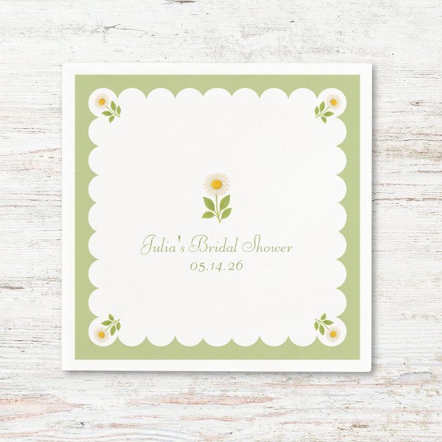 Serviette En Papier Élégante Fête des mariées Sage Vert Daisy Mignonne (Créateur téléchargé)
