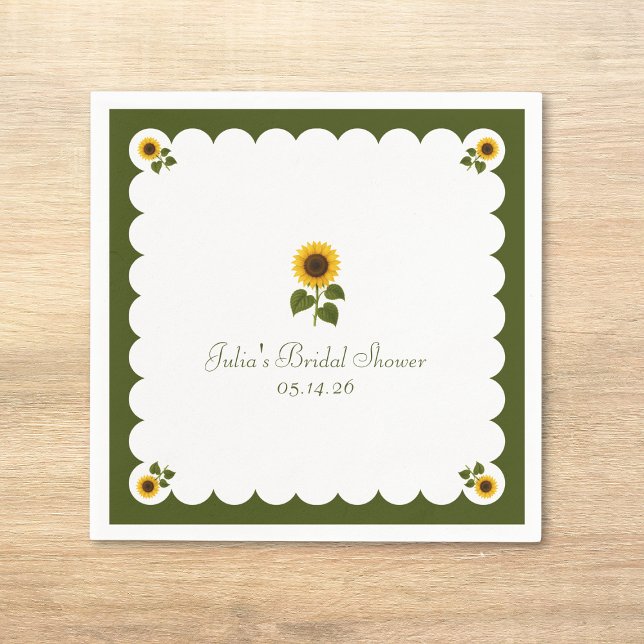 Serviette En Papier Elégante Fête des mariées Tournesol Rustique Vert  (Créateur téléchargé)