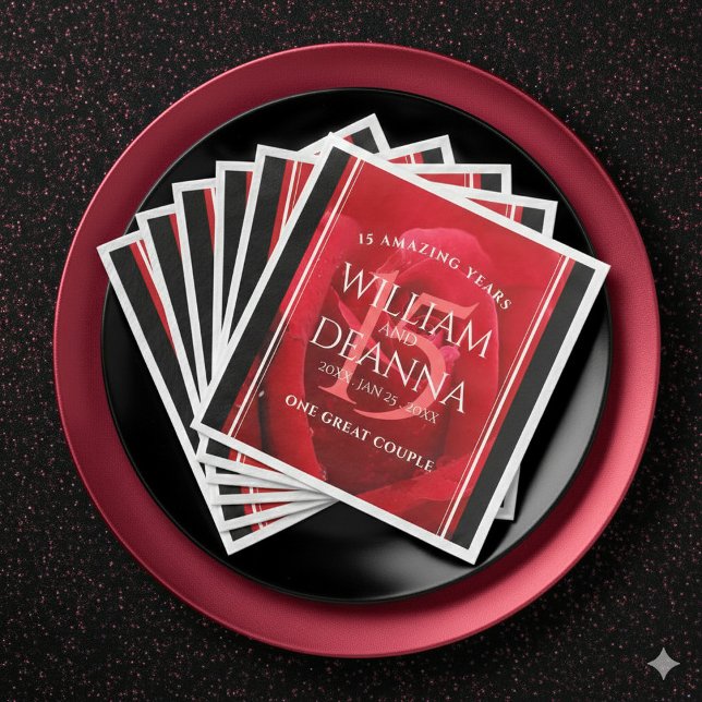 Serviette En Papier Élégante fête du 15e anniversaire du Mariage Rose (Elegant 15th Rose Wedding Anniversary Napkins Cover Photo)