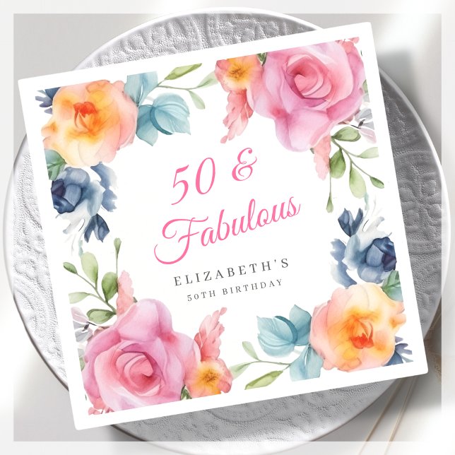 Serviette En Papier Élégante fête du 50e anniversaire de la florale (Créateur téléchargé)