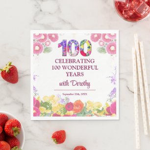 Serviette En Papier Elégante Fête Florale 100e Anniversaire / 100 Ans