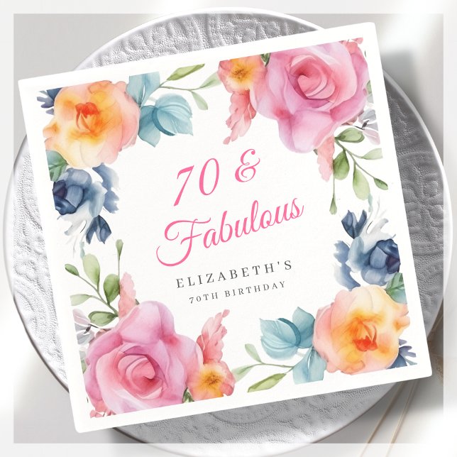Serviette En Papier Elégante fête florale 70e anniversaire (Créateur téléchargé)