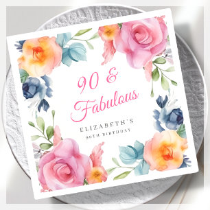Serviette En Papier Elégante fête florale 90e anniversaire
