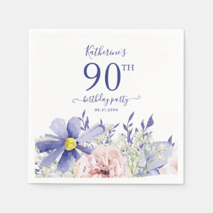 Serviette En Papier Élégante fête florale rose pourpre 90e anniversair