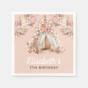 Serviette En Papier Elégante fille bohème Anniversaire personnalisée