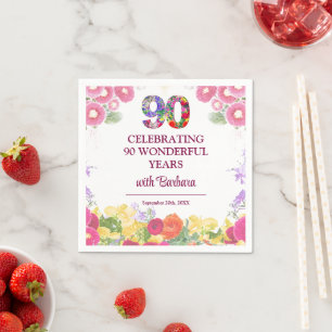 Serviette En Papier Elégante Fleur 90ème anniversaire / 90 ans