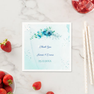 Serviette En Papier Élégante Fleur Bleue Mariage Personnalisé