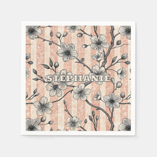 Serviette En Papier Elégante Fleur de Cerise Sakura - Rose & Blanc