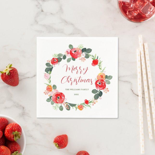 Serviette En Papier Élégante Fleur de Noël Joyeuse Fleur Wreath Noël (En situation)