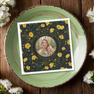 Serviette En Papier Elégante Fleurs de tasse à beurre jaune fête d'ann