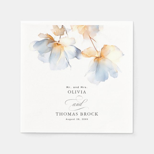 Serviette En Papier Elégante Fleurs douces Mariage bleu foncé (Devant)