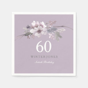 Serviette En Papier Élégante florale violette 60e fête d'anniversaire