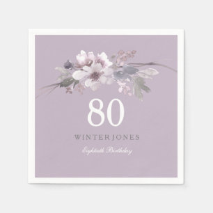 Serviette En Papier Elégante florale violette 80e fête d'anniversaire