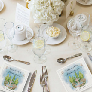 Serviette En Papier Elégante fontaine fleurs colombes Fête des mariées