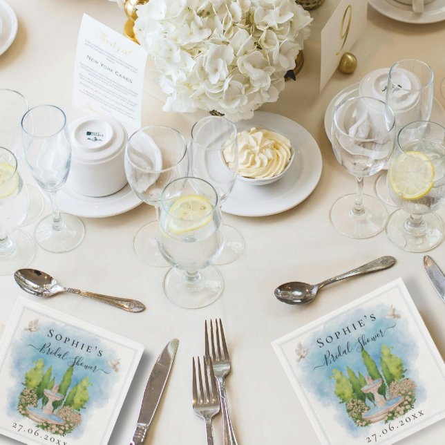 Serviette En Papier Elégante fontaine fleurs colombes Fête des mariées (Créateur téléchargé)