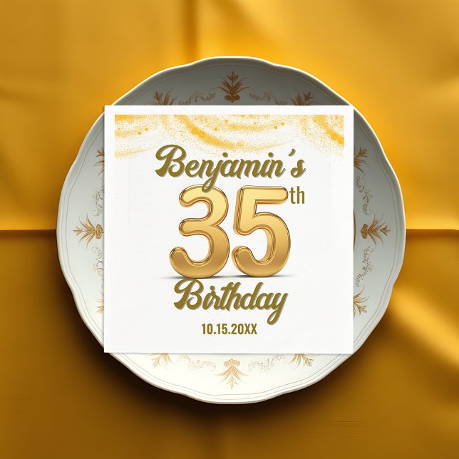Serviette En Papier Elégante Gold Confetti 35ème anniversaire (Créateur téléchargé)